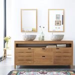 SERENA - Doğal Ahşap Kaplama Sahil Evi Tarzı Banyo Lavabo Dolabı 2 Lavabolu