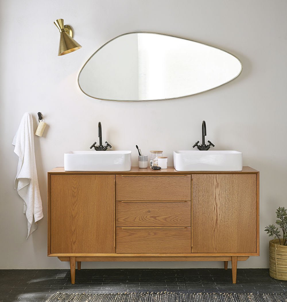 B001-BAN-0029-0 PORTOBELLO - Doğal Meşe Kaplama Vintage Banyo Lavabo Dolabı 2 Lavabolu - Görsel 1